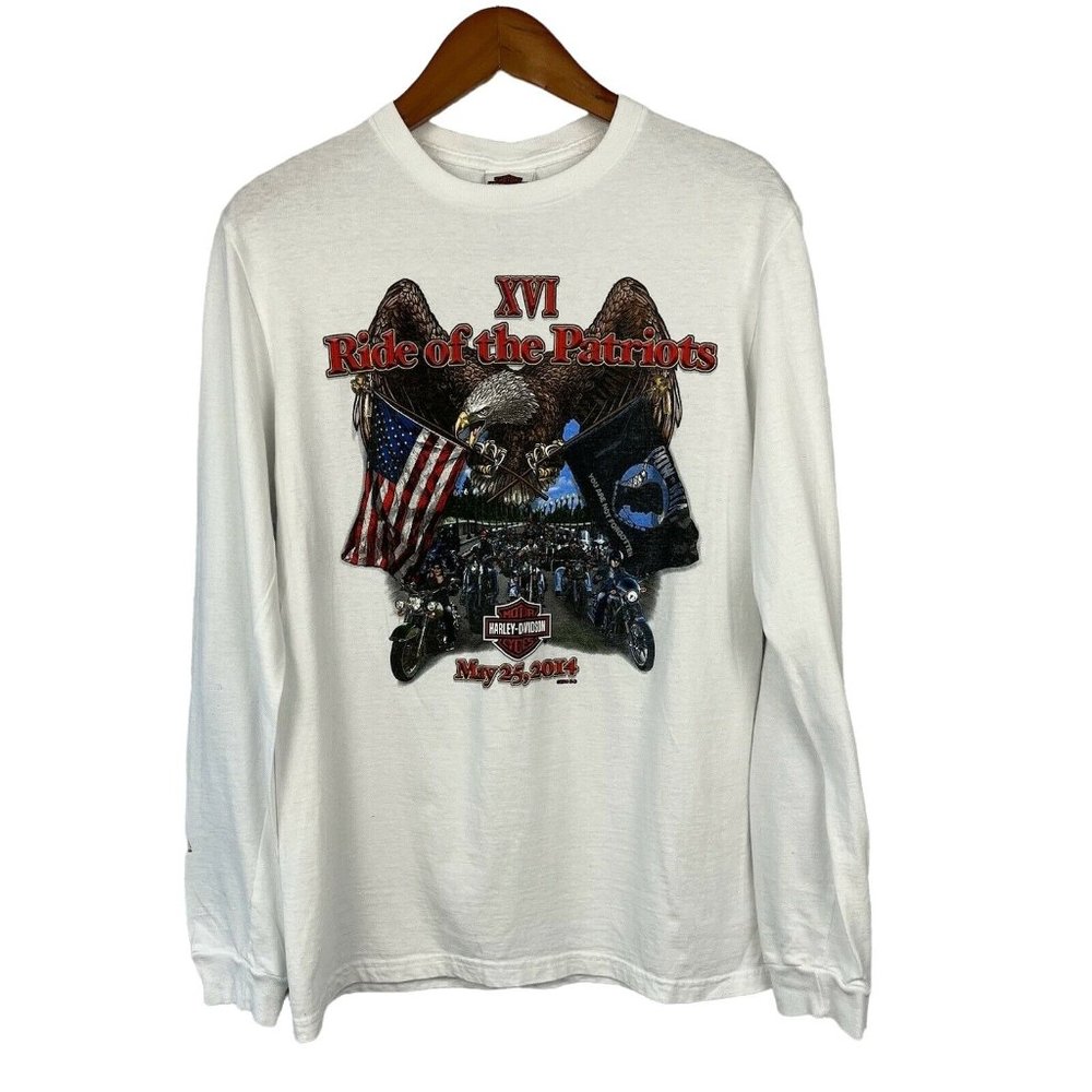 Harley Davidson Ride of the Patriots Men's MEDIUM White Double-Sided T Shirt